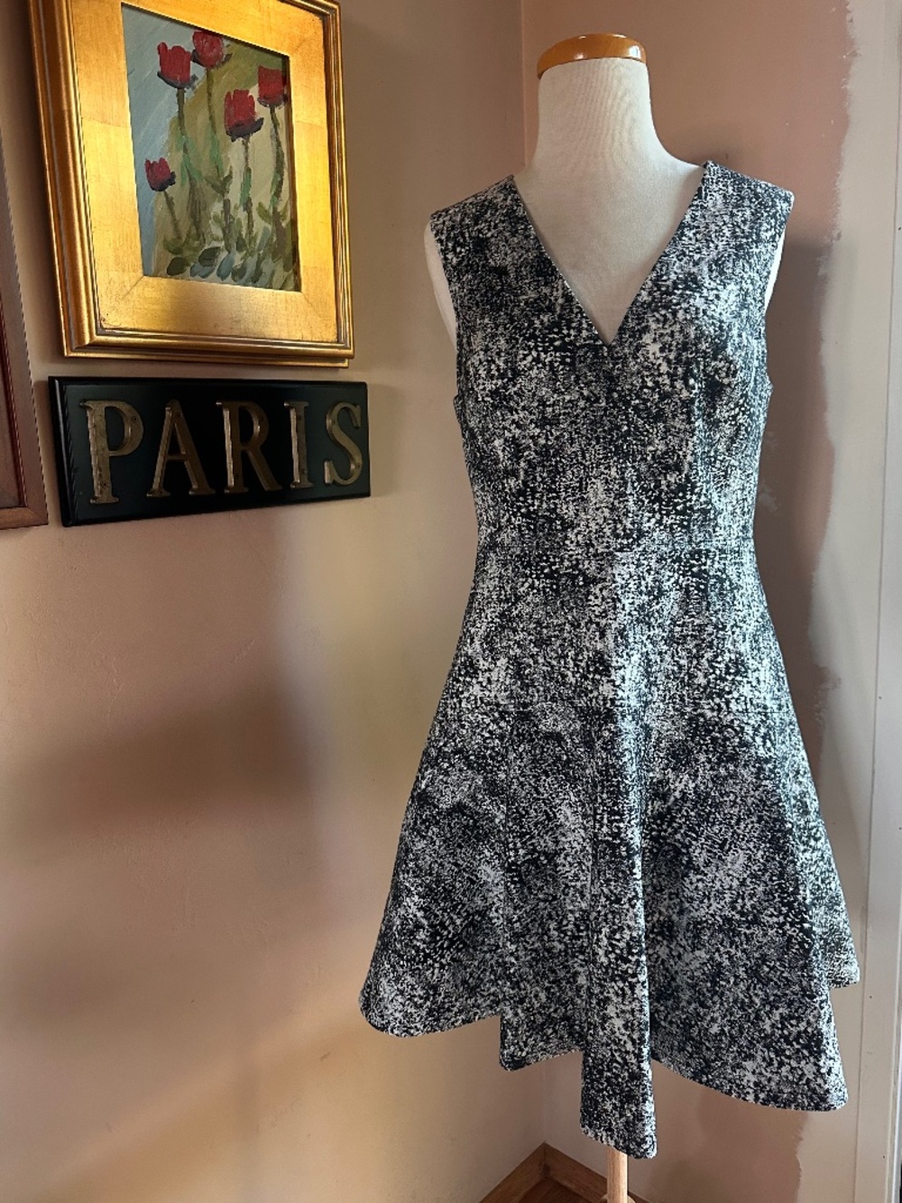 NWT Rebecca Taylor Jacquard V-neck Flared Animal Print Mini Dress